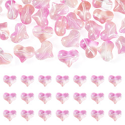 Flamingo 30Pcs Transparent Glass Beads, Heart, Flamingo, 14x17x9mm, Hole: 1.4mm