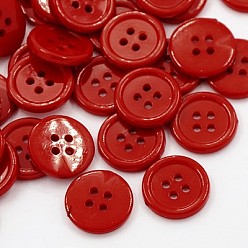 Dark Red Acrylic Sewing Buttons, Plastic Buttons for Costume Design, 4-Hole, Dyed, Flat Round, Dark Red, 15x2mm, Hole: 1.5mm