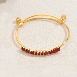 Красный Регулируемые железные браслеты, прямоугольные кубические циркониевые украшения для женщин, с очарованием колокола, красные, внутренний диаметр: 2-3/8 дюйм (6 см)