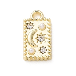 Золотой Прелести сплава Rhinestone, с пластиковой жемчужины, прямоугольник с подвесками в виде луны и звезды, золотые, 14.5x8x3 мм, отверстие : 1.6 мм