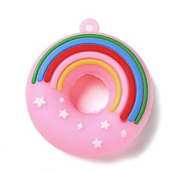 Pearl Pink PVC Plastic Pendants, Donut with Rainbow Charm, Pearl Pink, 48x43.5x14mm, Hole: 2.5mm