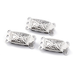 Платина Латунь филигрань коробка застежками, многожильные застежки, 3-нити, 6 отверстия, прямоугольные, платина, 20x10x4.5 мм, отверстие : 1 мм