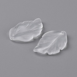White Handmade Lampwork Pendants, Frosted, Leaf, Clear, 27.5x17x3.5mm, Hole: 1.2mm