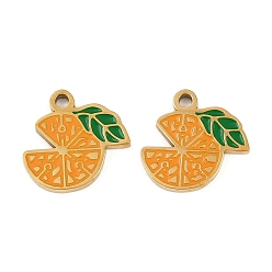 Оранжевый Фрукты 304 эмалированные подвески из нержавеющей стали, ионное покрытие (ip), золотые, оранжевые, 11.5x12.5x1.5 мм, отверстие : 1.4 мм