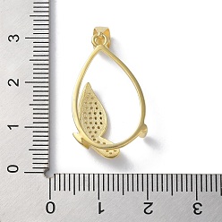 Real 18K Gold Plated Rack Plating 925 Sterling Silver Micro Pave Clear Cubic Zirconia Pendants Cabochon Settings, Teardrop with Butterfly, with 925 Stamp, Real 18K Gold Plated, 32x15x5.5mm, Hole: 4x5mm, tray: 20.5x13mm.