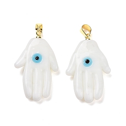Белый Подвески лэмпворк ручной работы, с настоящими 18 к золотыми медными выводами, без кадмия и без свинца, рука хамсы / рука мириам со сглазом, белые, 30x17x5.5 мм, отверстие : 5x3.5 мм