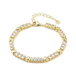 Сердце Латунные браслеты-цепочки с микропаве из прозрачных кубических цирконий для женщин, сердце, 7-1/4 дюйм (18.4 см)