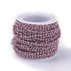 Розово-Коричневый Ручной цепи стекло бисером, пайки, с латунной фурнитурой , с катушкой, долговечный, Реальная платина, кубические, розово-коричневый, 2.3~2.8x2.3~2.8x2.3~2.8 мм, 2 мм, около 32.8 футов (10 м) / рулон