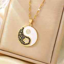 Золотой Элегантные латунные подвески с черными и белыми кубическими цирконами в стиле инь-ян, золотые, 15.75 дюйм (40 см)