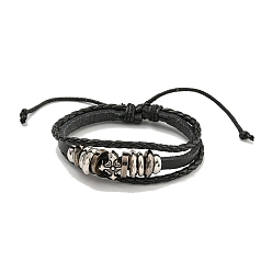 Cross Трехслойные многожильные браслеты со шнуром из искусственной кожи, Сплав связывает браслеты, крестик, внутренний диаметр: 2-1/4~3-3/4 дюйм (5.7~9.5 см)