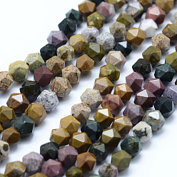 Ocean Jasper Natural Ocean Jasper Beads Strands, Star Cut Round Beads, Faceted, 5.5~6mm, Hole: 1mm, about 63~68pcs/strand, 15.3~15.5 inch(39~39.5cm)