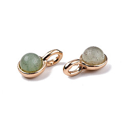 Prehnite Natural Prehnite Charms, with Light Gold Plated Brass Findings, Round, 11.5x6.5x5mm, Hole: 2mm