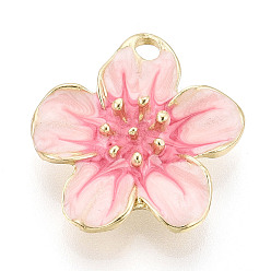 Pink Стойки обшивки сплава эмали подвески, , без кадмия, без никеля и без свинца, золотые, розовые, 26.5x25.5x7 мм, отверстие : 3x2.8 мм