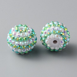 Изумруд Бусины со стразами из смолы, круглый с узором в полоску, для изготовления ювелирных изделий DIY, ручки и поделки из бисера, изумруд, 20x17.5 мм, отверстие : 2.7 мм
