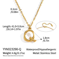 Letter Q 304 Collares con colgante inicial de bambú de acero inoxidable para hombres y mujeres, real 18 k chapado en oro, letra q, 16.14 pulgada (41 cm)