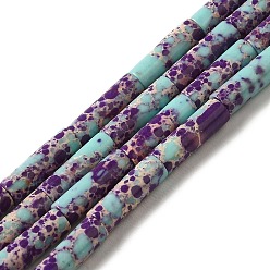 Бледно-бирюзовый Синтетические окрашенные нити императорской яшмы, колонка, бледные бирюзовая, 12.5~13x3.5~4 мм, отверстие : 1.2 мм, около 29 шт / нитка, 15.31'' (38.9 см)