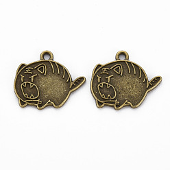 Антично-бронзовый и Голубо-патиновый Сплавочные сеттинги для кулона, тибетский стиль, без кадмия и без свинца, тигр, античная бронза и синяя патина, 19.5x22.5x1.5 мм, отверстие : 1.8 мм