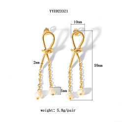 Настоящее золото 18K Минималистичные серьги-гвоздики из нержавеющей стали с ниткой в виде капель натурального пресноводного жемчуга для женщин., белые, реальный 18 k позолоченный, 59x10 мм