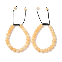 Желтый Нефрит 8Мм круглые браслеты из плетеных бусин из натурального желтого нефрита, регулируемые браслеты из нейлонового шнура для женщин и мужчин, внутренний диаметр: 1-7/8~2-7/8 дюйм (4.9~7.3 см)