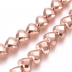 Plaqué D'or Rose Galvaniques perles d'hématite synthétique non magnétique brins, cœur, facette, rose plaqué or, 6x6x3.5mm, Trou: 0.8mm, Environ 73 pcs/chapelet, 15.75 pouce (40 cm)