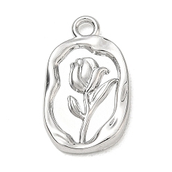 Platinum Alloy Pendants, Oval with Tulip Charms, Platinum, 20x12x2mm, Hole: 2mm