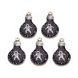 Schwarz Gestell Legierung Emaille Anhänger, Cadmiumfrei und Nickel frei und Bleifrei, Birne mit Raumfahrermuster, Schwarz, 28x17x2.5 mm, Bohrung: 2 mm