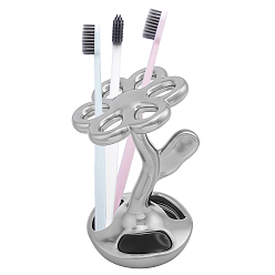 Silver Flower Porcelain Toothbrush Holder, Silver, 80x87x131mm