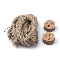 Tan Thank You Paper Gift Tags, Hang Tags, with Jute Twine, for Wedding Thanksgiving, Flat Round, Tan, 4x0.01cm, Hole: 3.5mm, 100pcs/set, Jute Twine: about 51~52cm