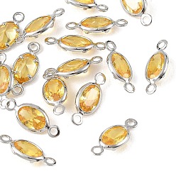 Gold SHEGRACE Brass Pave Cubic Zirconia Oval Connector Charms, Cadmium Free & Nickel Free & Lead Free, Long-Lasting Plated, Real Platinum Plated, Gold, 11.5x5x2.5mm, Hole: 1.2mm