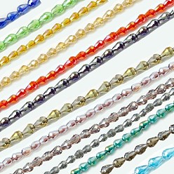 Mixed Color Electroplate Glass Beads Strands, AB Color Plated, Faceted Teardrop, Mixed Color, 15x10mm, Hole: 1mm, 50pcs/strand, 27.1 inch