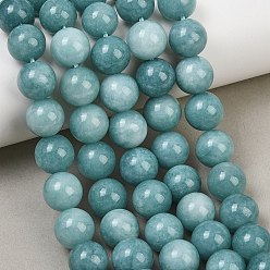 Dark Cyan Natural Dyed White Jade Beads Strands, Smooth Round, Dark Cyan, 12mm, Hole: 1.2mm, about 33pcs/strand, 14.96''(38cm)