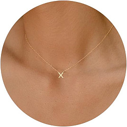 Letter X Латунные подвески начальные ожерелья для женщин, золотые, Письмо X, 15.75 дюйм (40 см)