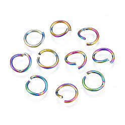 Rainbow Color Гальваническое покрытие, ионное покрытие (IP), радужный цвет 304 открытые соединительные кольца из нержавеющей стали, круглые, Радуга цветов, 10x1 мм, 18 датчик, внутренний диаметр: 8 мм