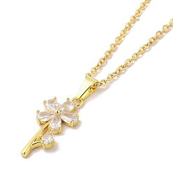 Цветок 304 подвесные из нержавеющей стали ожерелья, латунные микро проложить кубический цирконий подвеска, цветок, 17.60 дюйм(44.7см) подвеска: 20x9.5мм