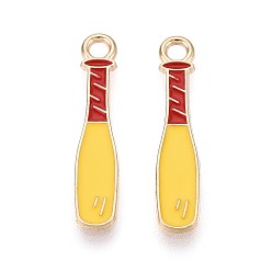 Золотистый Подвески из сплава и эмали, брелки в виде бейсбольных бит, золотые, золотые, 24x5x1 мм, отверстие : 2 мм