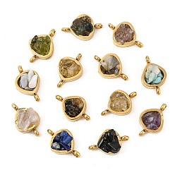 Настоящее золото 18K Натуральный смешанный камень 304 треугольные соединители из нержавеющей стали, без кадмия и без свинца, долговечный, стойки покрытие, смешанные окрашенные и неокрашенные, реальный 18 k позолоченный, 14x8.5x5~7 мм, отверстие : 1.8 мм