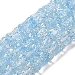 Light Sky Blue Transparent Crackle Glass Beads Strands, Bamboo Joint, Light Sky Blue, 8x10.5mm, Hole: 1.7mm, about 38pcs/strand, 15.35''(39cm)