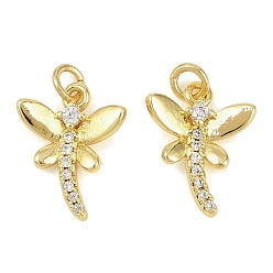 Настоящее золото 18K Латунные микропаве прозрачные кубические циркониевые подвески, стрекоза прелести, реальный 18 k позолоченный, 13.5x11x3 мм, отверстие : 2.5 мм