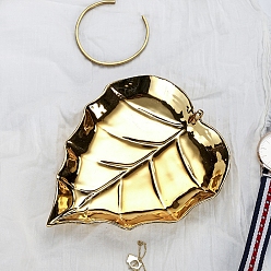 Лист Позолоченная керамическая тарелка для ювелирных изделий, лоток для хранения колец, , серьга, лист, 152x125 мм