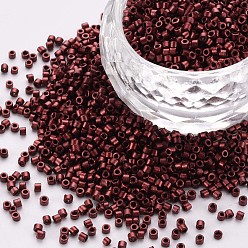 Коричневый Стеклянные цилиндрические бусины, бисер, металлических цветов, спекающийся лак, круглое отверстие, коричневые, 1.5~2x1~2 мм, отверстие : 0.8 мм, около 8000 шт / упаковка, около 1 фунт / мешок