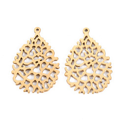 Echt 14 k vergoldet 304 Edelstahl Anhänger, Laserschnitt, Träne, echt 14 k vergoldet, 28x18.5x1 mm, Bohrung: 1 mm