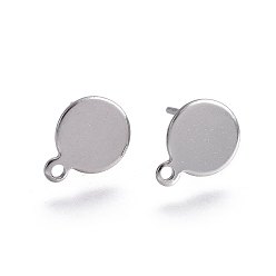 Stainless Steel Color Non-Tarnish 304 Stainless Steel Stud Earring Findings, with Loop and Flat Plate, Flat Round, Stainless Steel Color, 11.8x10.5x0.7mm, Hole: 1.2mm, Pin: 0.7mm