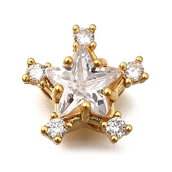 Прозрачный Многожильные звенья из латуни с паве из кубического циркония, звезда, реальный 18 k позолоченный, прозрачные, 13x14x8 мм, отверстие : 1.8 мм