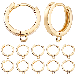 Настоящее золото 18K 16 шт. латунные серьги-кольца, с горизонтальной петлей, кольцо, реальный 18 k позолоченный, 18 датчик, 15x13.5x2.5 мм, отверстие : 1.2 мм, штифты : 1 мм