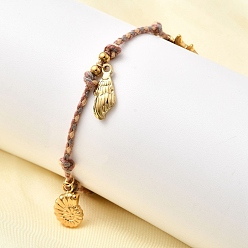 Фиолетовый Серия «Океан» 304 браслеты с подвесками из нержавеющей стали, регулируемые плетеные браслеты из хлопкового шнура для женщин, ионное покрытие (ip), реальный 18 k позолоченный, ракушка и рыба, фиолетовые, внутренний диаметр: 3-5/8 дюйм (9.1 см)