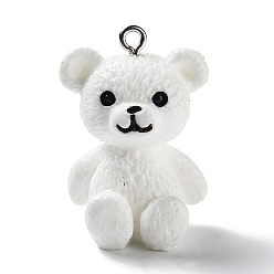 Медведь Непрозрачные подвески смолы, Подвески в виде животных с железными петлями с платиновым покрытием, медведь, 30x21x19.5 мм, отверстие : 2 мм