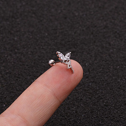 Angel & Fairy Серьги-гвоздики из латуни с микропаве из прозрачного кубического циркония для женщин, 316l штифты из нержавеющей стали, цвет нержавеющей стали, ангел и фея, 6 мм, штифты : 0.8 мм