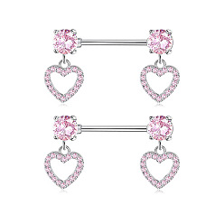 Сердце 304 Кольца для сосков из нержавеющей стали со стразами, цвет нержавеющей стали, сердце, 16 мм, штифты : 1.6 мм