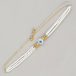 Белый Многорядные плетеные браслеты из стеклянных бусин ручной работы, дурной глаз джейвли для женщин, белые