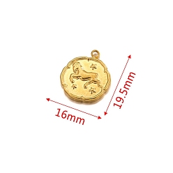 Овен 304 кулон из нержавеющей стали, золотые, плоский круглый с подвеской в виде созвездия, Овен, 19.5x16 мм